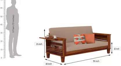 Mewar Furniture Solid Wood Sofa Cum Bed for Living & Bedroom | 3 Seater Sofa Cum Bed - Honey Finish| 3-Person Sofa, Brown