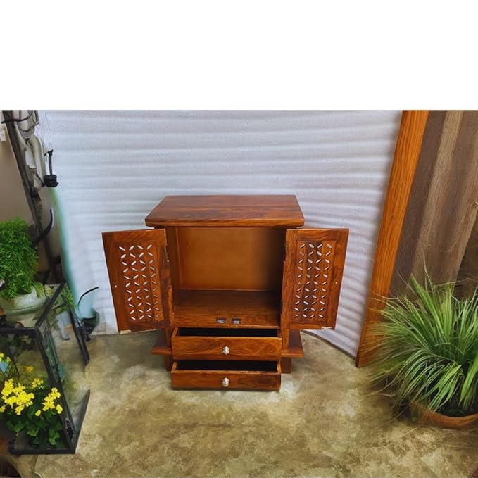Wudniture Solid Sheesham Wood Handcrafted Pooja Mandir