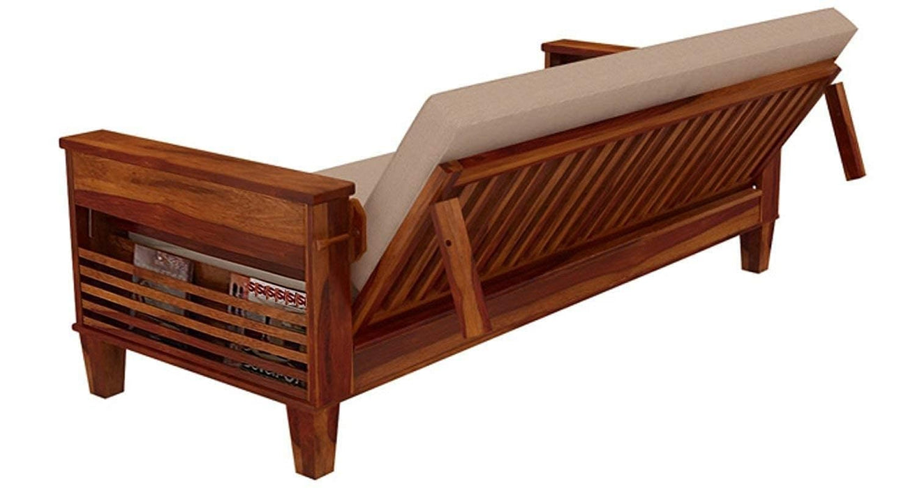 Mewar Furniture Solid Wood Sofa Cum Bed for Living & Bedroom | 3 Seater Sofa Cum Bed - Honey Finish| 3-Person Sofa, Brown