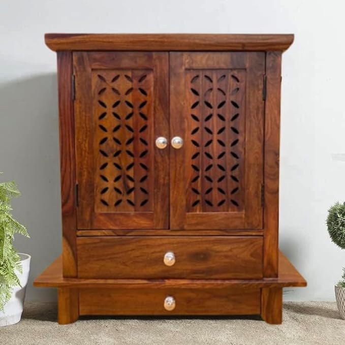 Wudniture Solid Sheesham Wood Handcrafted Pooja Mandir