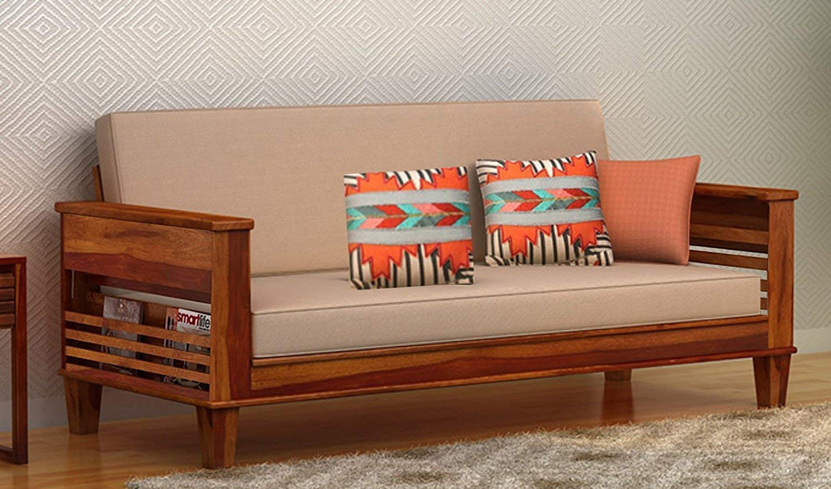 Mewar Furniture Solid Wood Sofa Cum Bed for Living & Bedroom | 3 Seater Sofa Cum Bed - Honey Finish| 3-Person Sofa, Brown