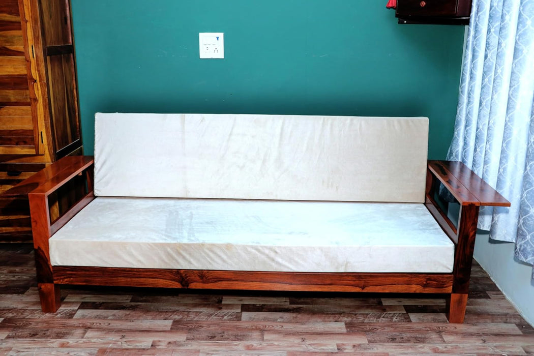 Mewar Furniture Solid Wood Sofa Cum Bed for Living & Bedroom | 3 Seater Sofa Cum Bed - Honey Finish| 3-Person Sofa, Brown